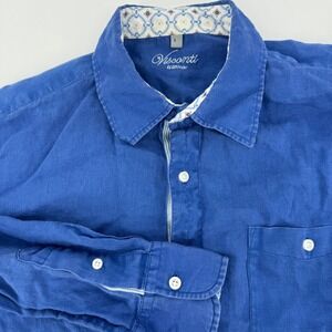 Visconti Uomo Mens Linen Button Down Shirt Cobalt Blue Long Sleeve Size L